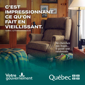 Image d'une chaise vide avec slogan : Vieillissement positif